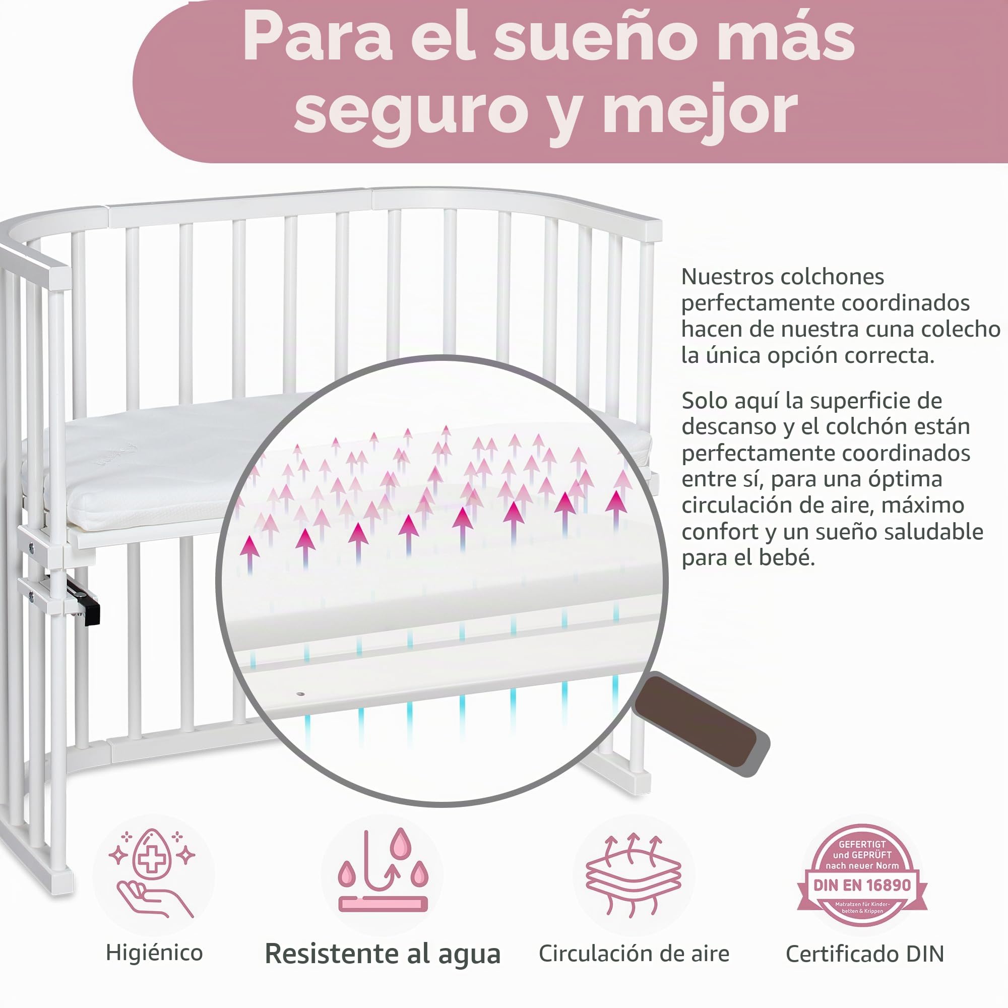Babybay Maxi cuna colecho de madera de haya maciza con colchón Classic Soft para el día y la noche/Cuna regulable en altura & ecológica/Cuna que crece con el niño