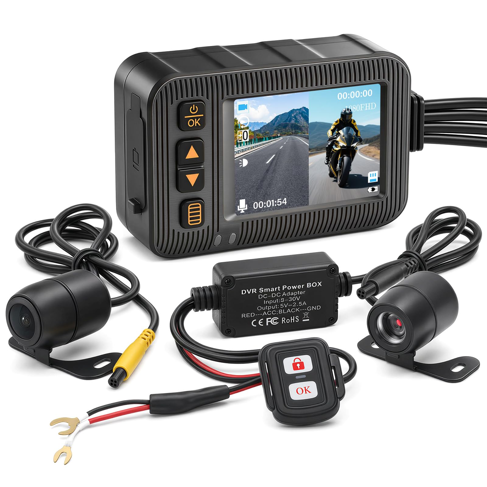 Motorcycle Dash Cam Front and Rear,2 Inch Screen Motorbike Dual Camera DVR, IP67 Waterproof Motorbike Camera with Light Vision G-Sensor,Loop Recording,Dashcam-image-25