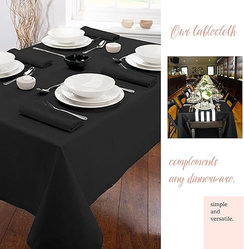 Miniatura 9 de Paquete de 4 manteles de poliéster negro de 60 x 126 pulgadas para mesa rectangular de 8 pies, resistentes a las arrugas, tela lavable, mantel negro