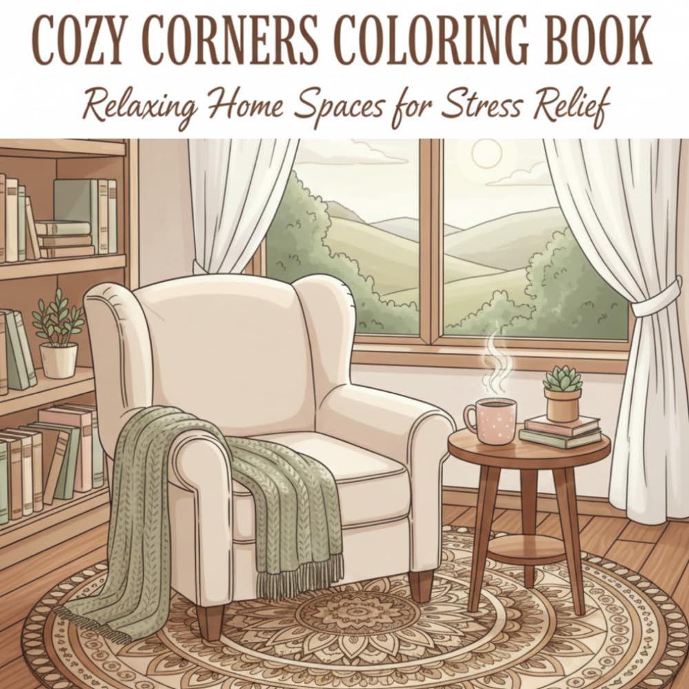 Cozy Corners Coloring Book: Relaxing Home Spaces and Cozy Aesthetic Scenes to Color for Stress Relief and Calm
