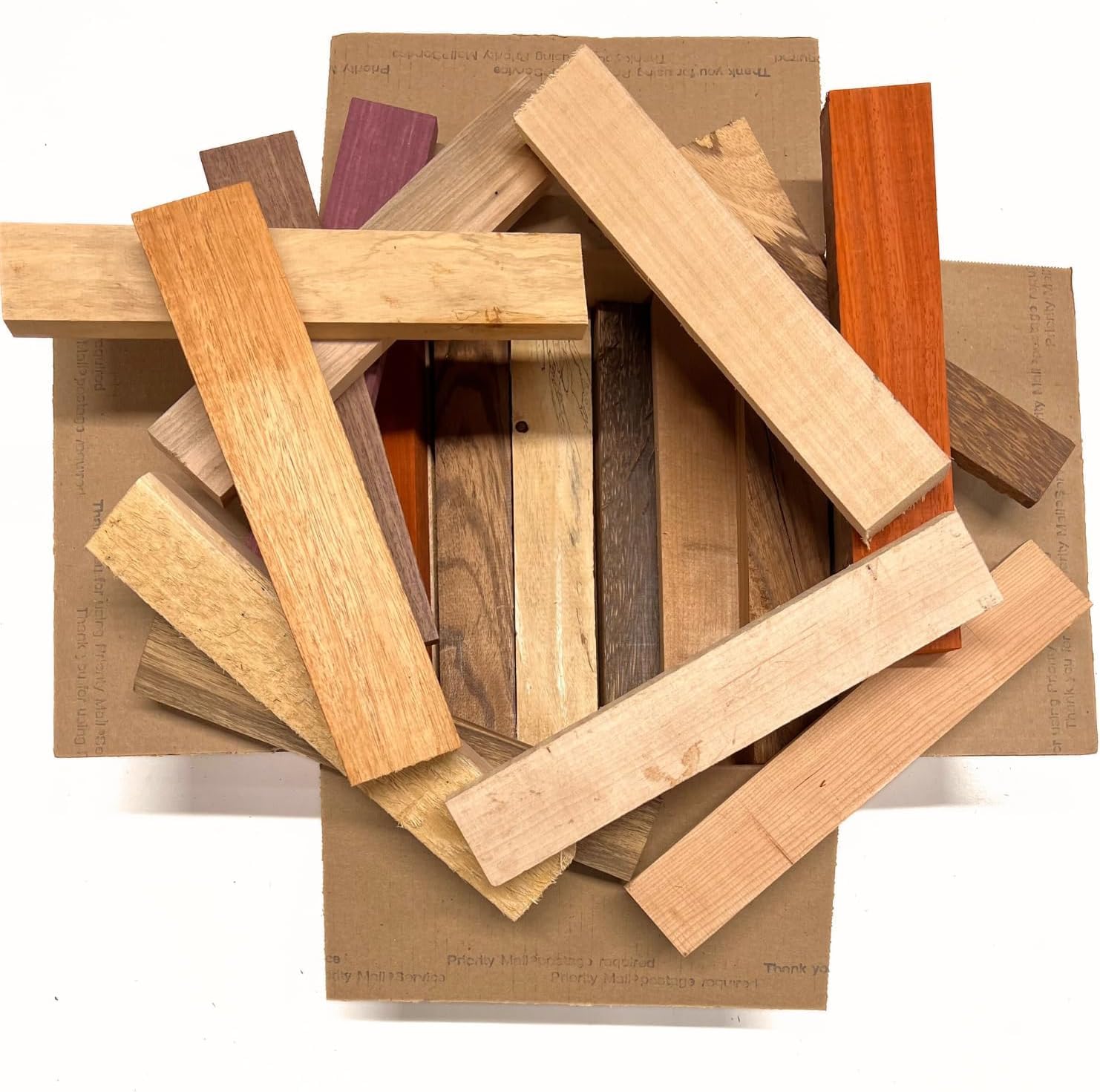 Assorted Wood Cutoffs Box – Mixed Exotic & Domestic Hardwood Pieces for Crafting, Carving, Scroll Work & Small Projects by Exotic Wood Zone