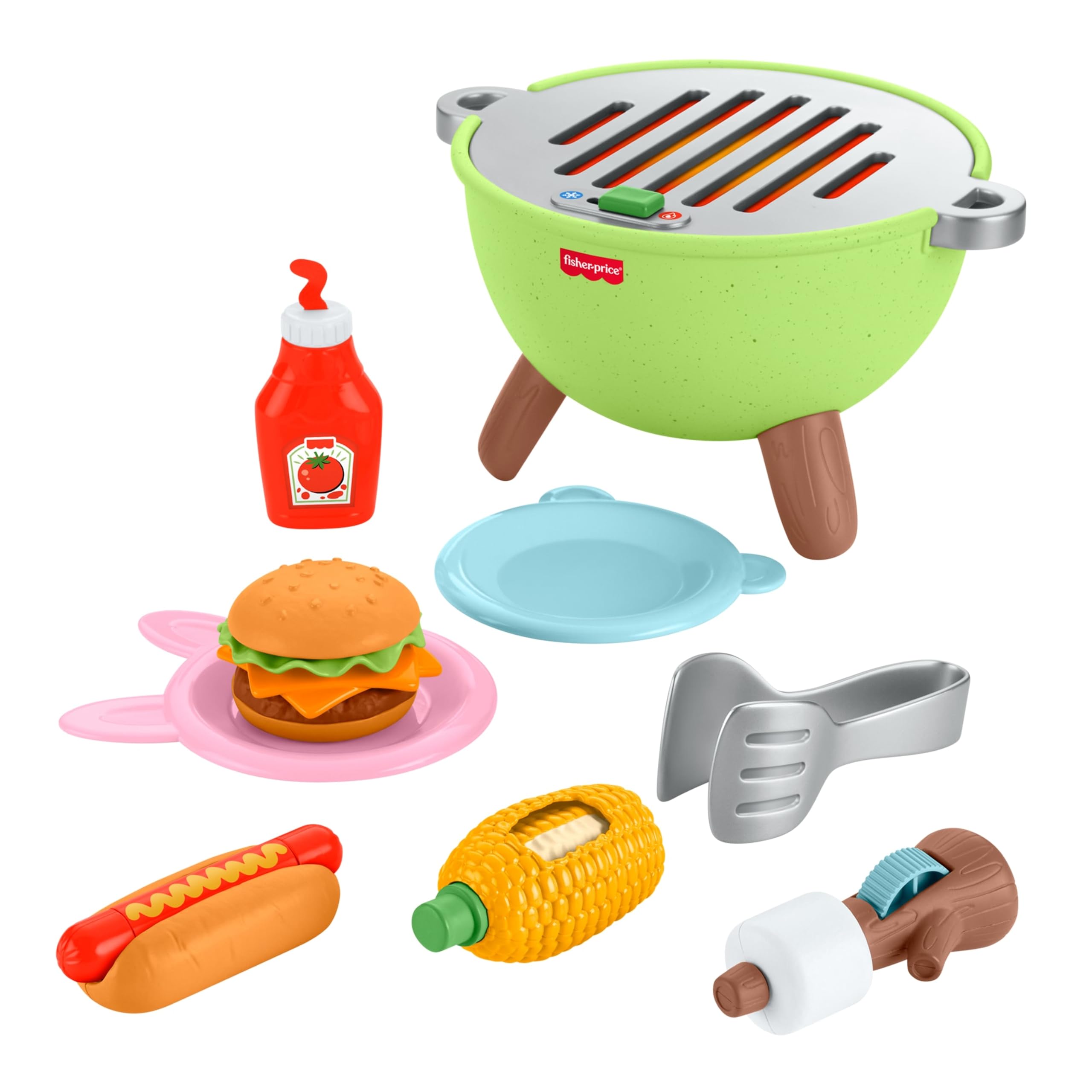 Fisher-Price - Barbecue Amici della Foresta, Set con 14 Accessori a Tema Campeggio e Cucina, Utensili e Cibo Giocattolo per sviluppare Le capacità di condivisione, 2+ Anni, JLB82