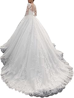 Women's Lace Applique A-Line Wedding Dresses for Bride 2021 Court Train Bridal Ball Gowns - Buy now