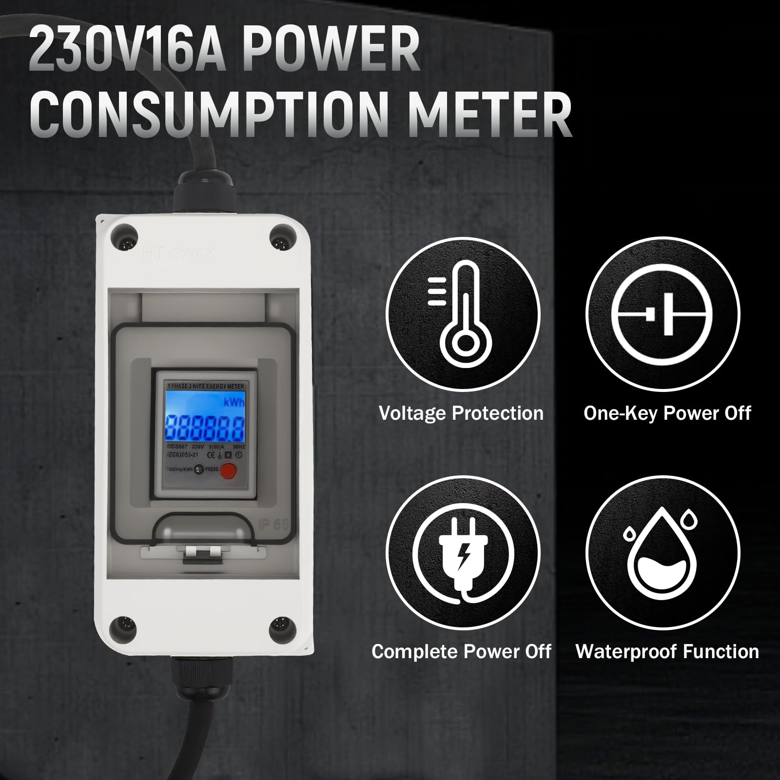 Mobiler Digitaler Stromzähler mit Reset, 230V 60A Mobile Meter Intelligenter CEE Outdoor KWH Messgerät IP65 Wasserdichtem Gehäuse für Wohnmobile Elektrofahrzeuge Steckdosen