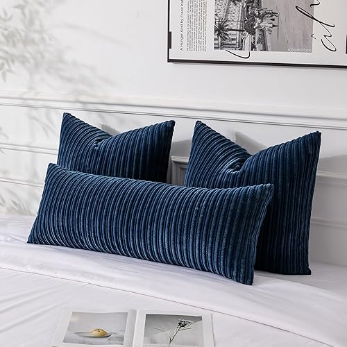 Miniatura 572 de UGASA - Juego de 2 fundas de almohada de terciopelo a rayas, funda decorativa para cojín con cremallera oculta para el hogar, sofá, dormitorio,