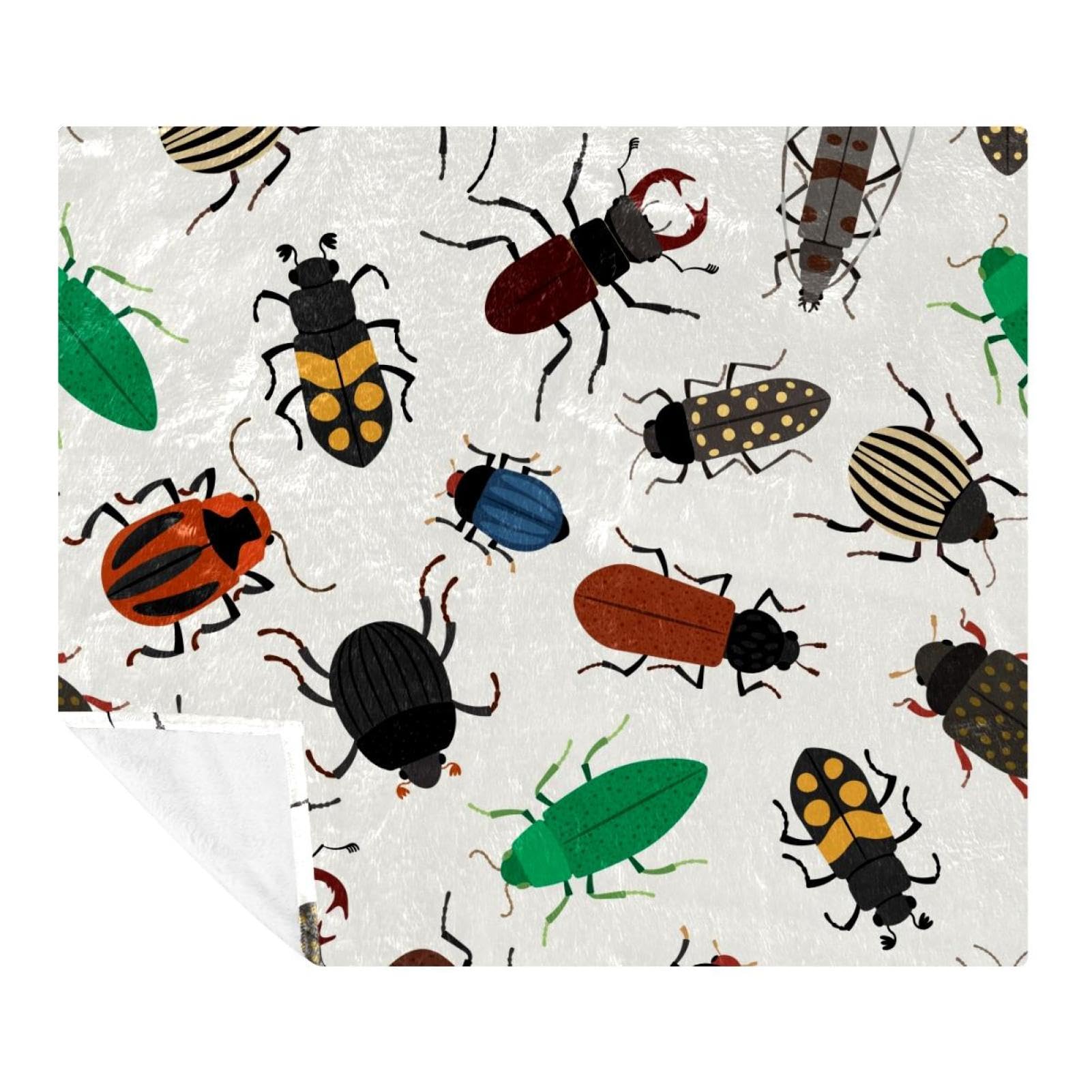 Couverture douce et confortable pour voyage lit et sofa imprimé scarabées 150x130