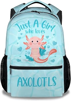 Axolotl Backpacks for Girls - 16 Inch Cute Backpack for School - Blue, Large Capacity, Durable, Lightweight Bookbag for Kids Travel