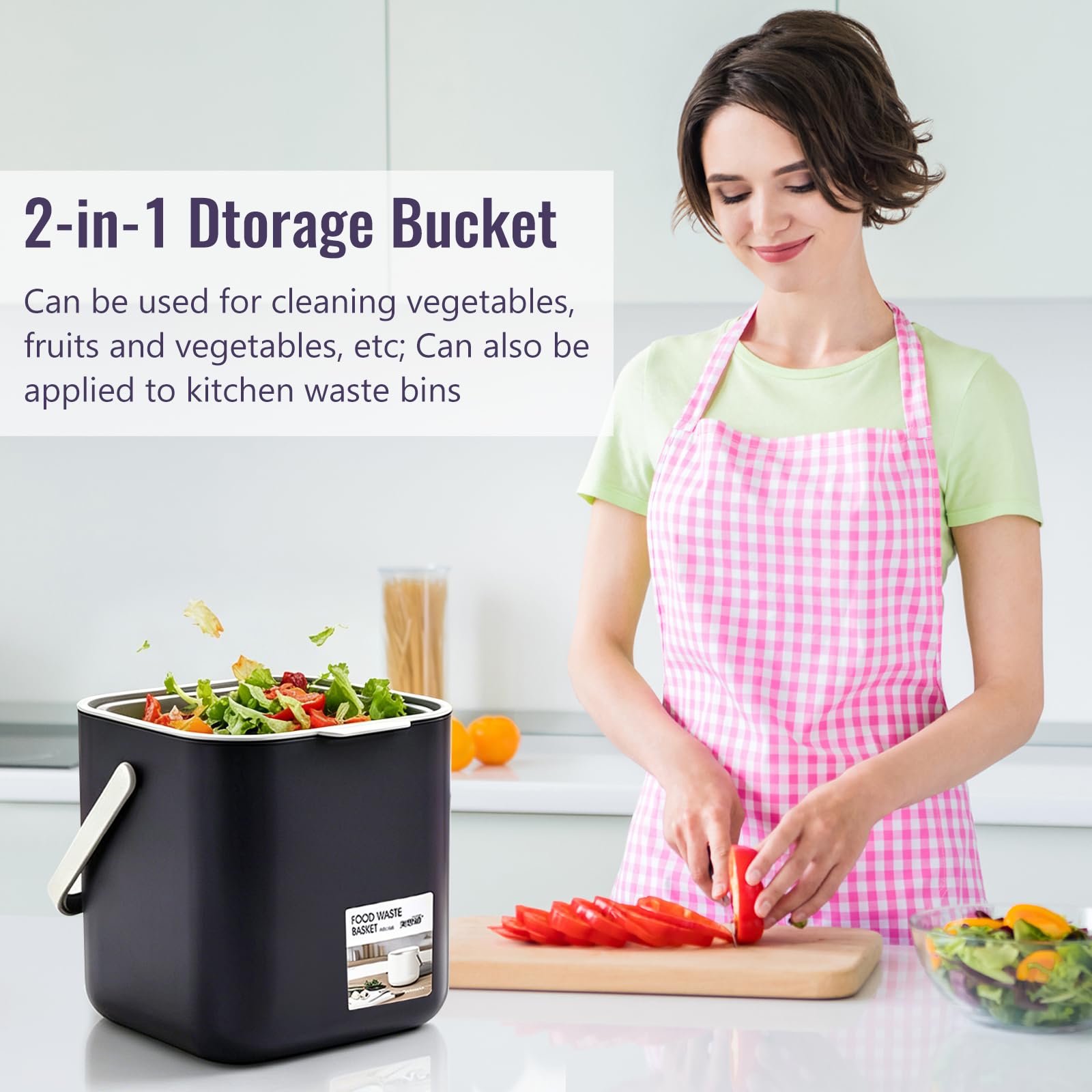 Compostiera da Cucina 4L con Coperchio, Pattumiera Organico Cucina 2 in 1 | con Filtro Rimovibile, Bidoncino Umido Cucina Separazione Secco Umido, Anti Odori, Facile da Pulire, Plastica PP Riciclabile