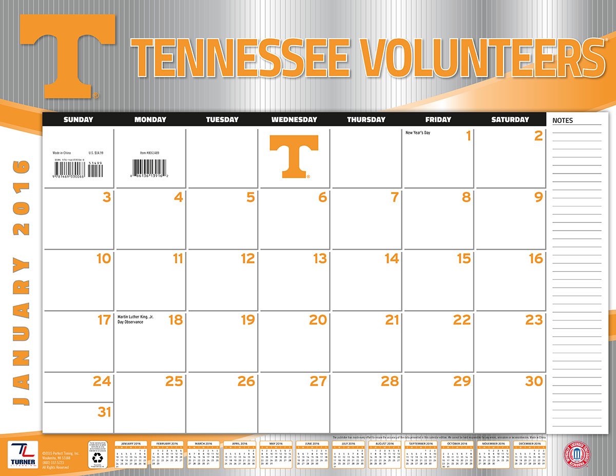 Turner Tennessee Volunteers 2016 Desk Calendar, January-December 2016, 22 x 17" (8061489)