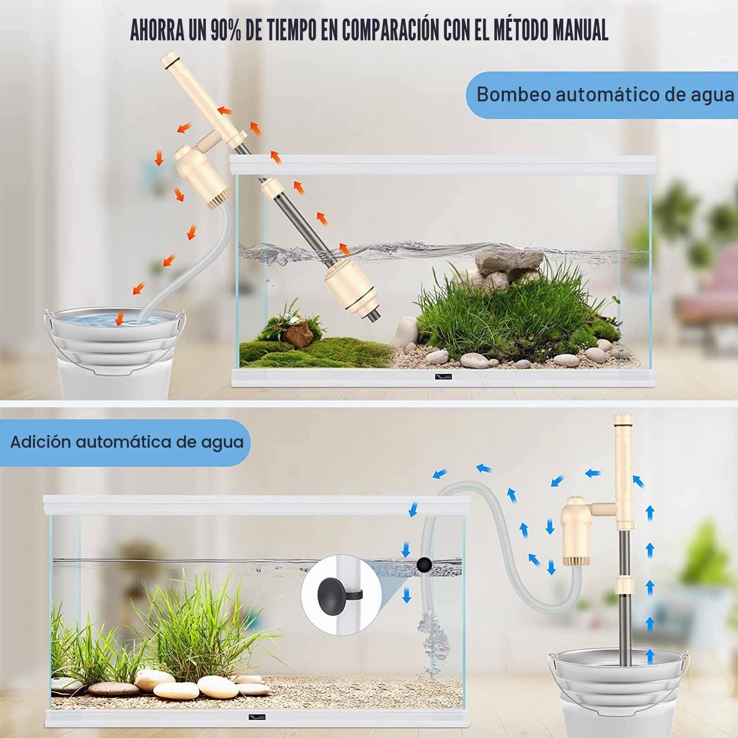Aspirador eléctrico para acuario, con sifón para grava, ideal como bomba de agua y filtro