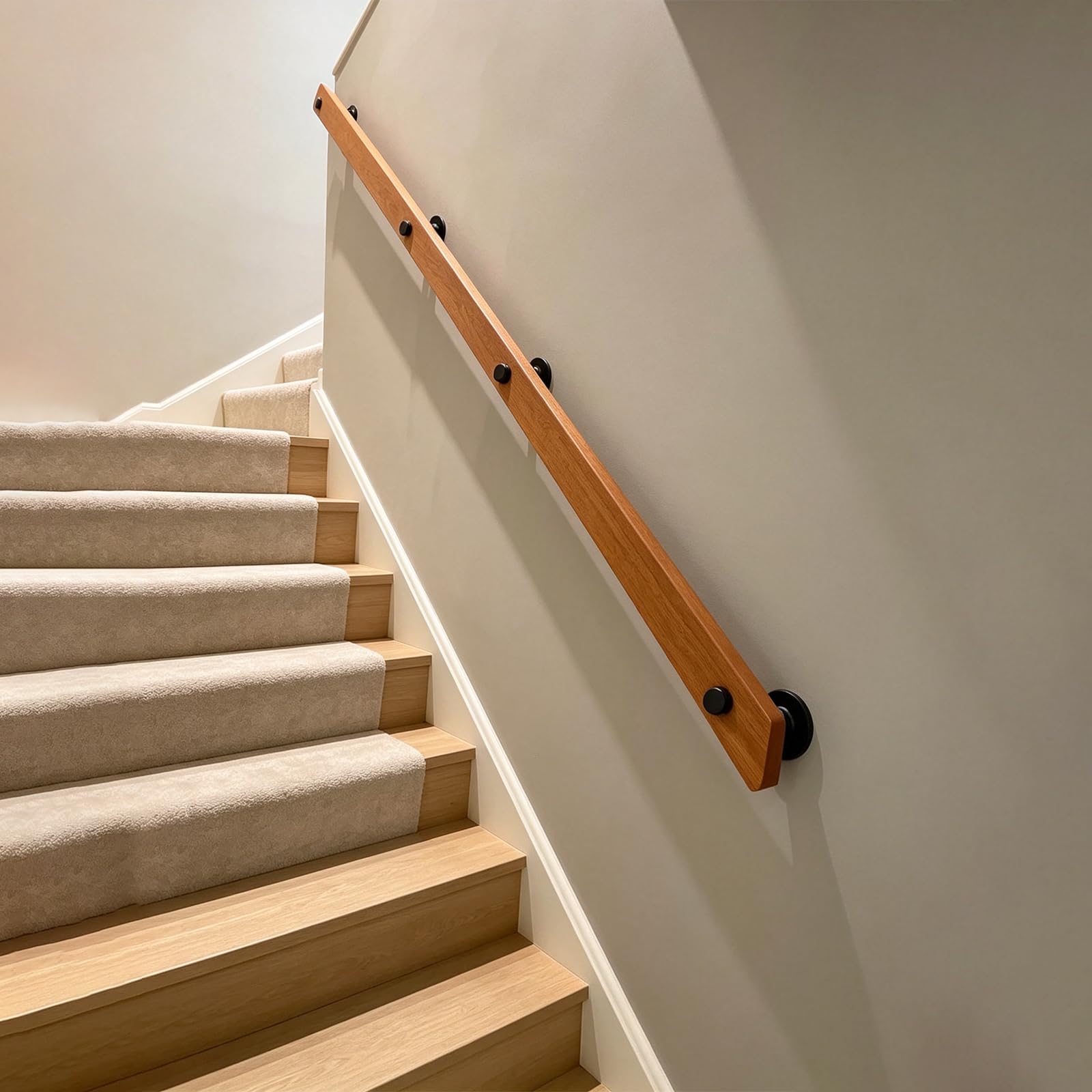 Barandilla de madera antideslizante de 360 cm con soportes, barandilla Slish para interiores y exteriores, fácil de instalar, perfecta para el hogar seguro