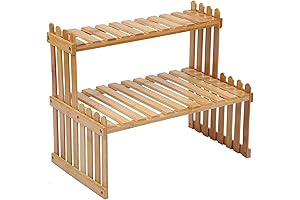 14.6"/18.5" 2 Tiers Bamboo Plant Stand Shelf,Desk Flower Pot Holder,Adjustable Desktop Shelf...