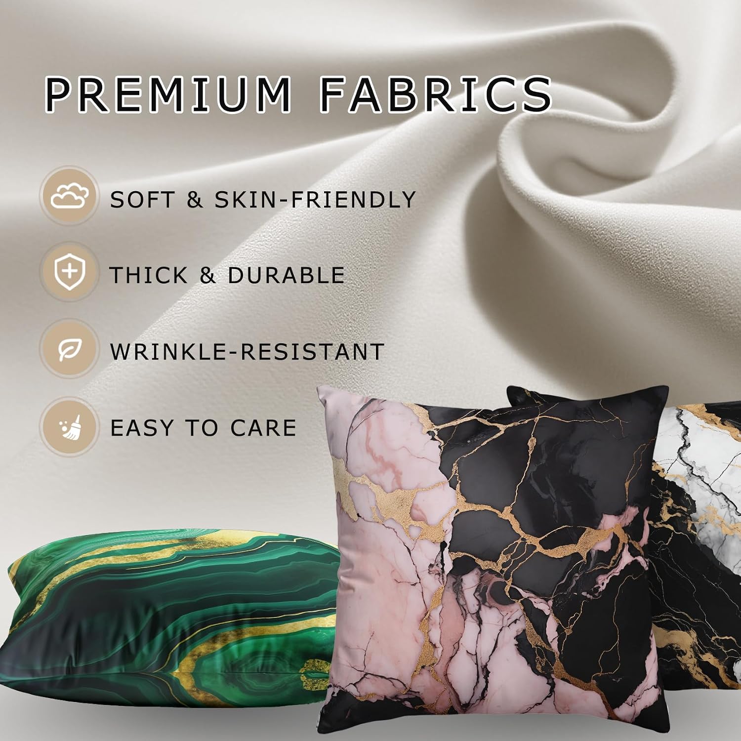 Marble Throw Pillow Covers 18x18 - Pink and Gold Black Abstract Modern Pillow Cases Set of 2 Double Sided Print, Soft Sofa Pillowcases for Living Room Decor #M025