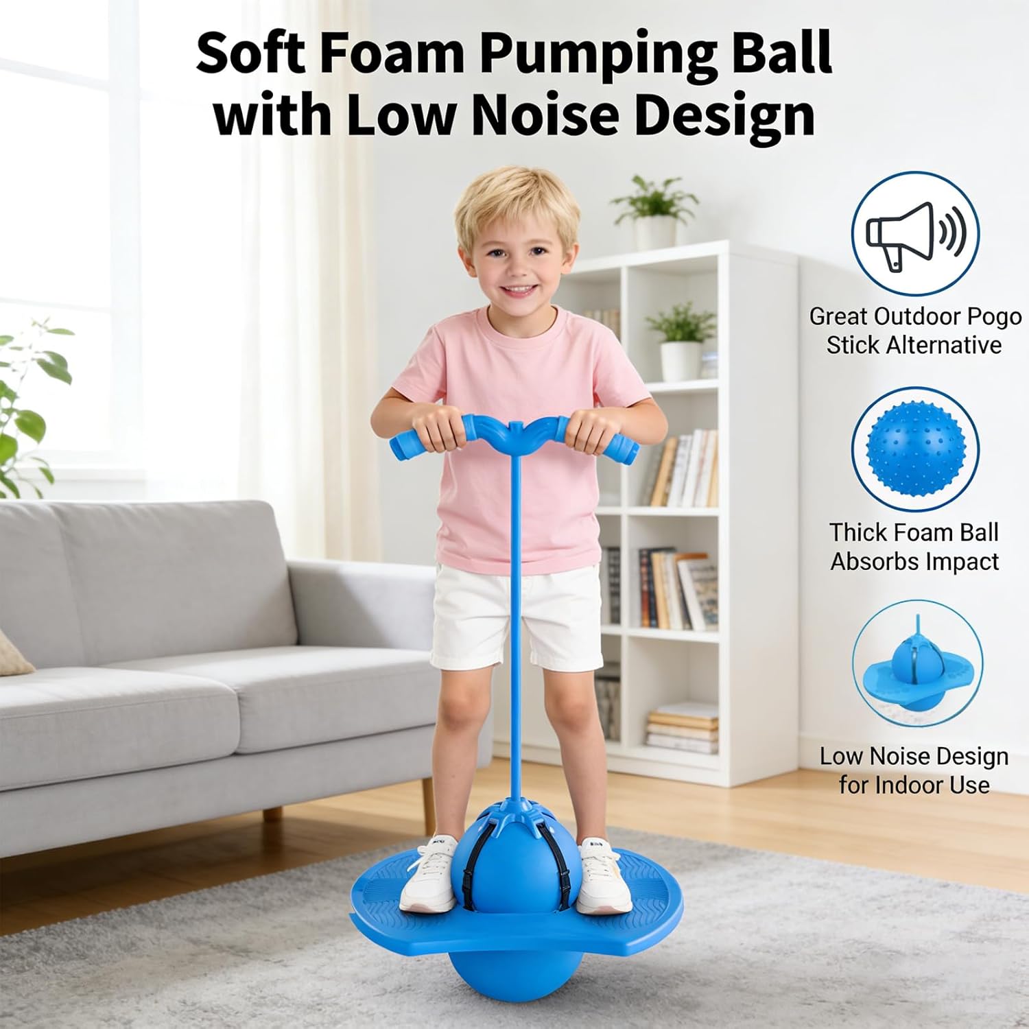 Balance Jumping Ball,2026 Balance Pogo Ball,Pogo Jumper with Adjustable Handle & Pump,High Jump Toy Bounce Jump Trick Board Pogo Bouncing Ball Safe and Fun Pogo Stick for Adults(Knee braces)
