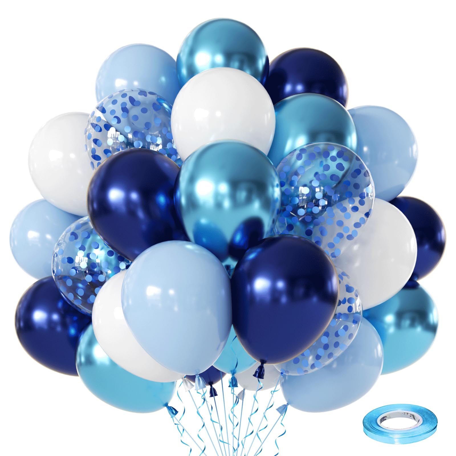 Blocesa Blue and White Balloons Set, Light Blue, Navy Blue Balloons White Latex Balloons 50Pcs 12inch for Man Boys Birthday Decorations, Baby Shower, Graduation, Gender Reveal,(Metallic Blue White)
