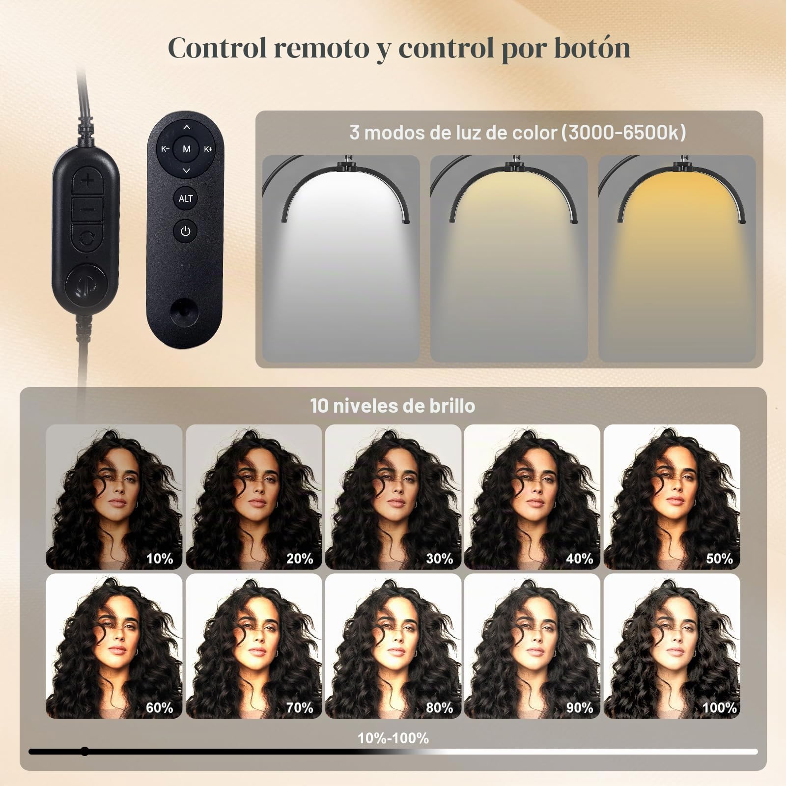 Lámpara LED cosmética de media luna Cabezal giratorio de 360° con 3 temperaturas de color Lámpara pestañas con altura ajustable y control remoto extensiones de pestañas, maquillaje, tatuajes, manicura