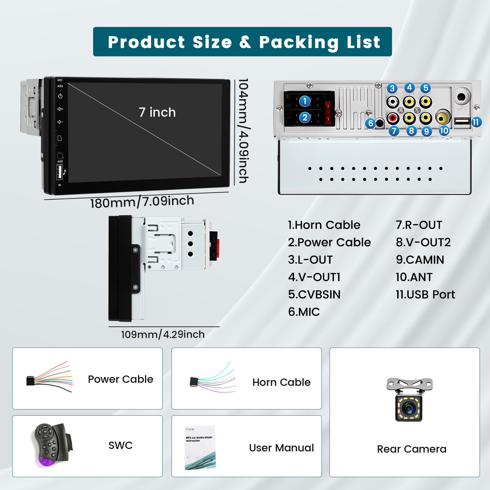 Hikity Radio de Coche 1 DIN con Pantalla Táctil de 7 Pulgadas, Radio Coche 1 DIN con Carplay Android Auto Inalámbrico, SWC Mirror Link FM Radio USB/TF/AUX Cámara Trasera + Mic
