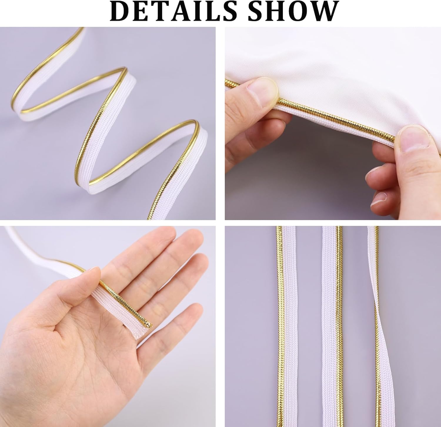 Golden Piping Trim with Metallic Lip Welting 0.4inch/1cm Bias Tape Trim for Sewing Home Decor Upholstery 5 Yards