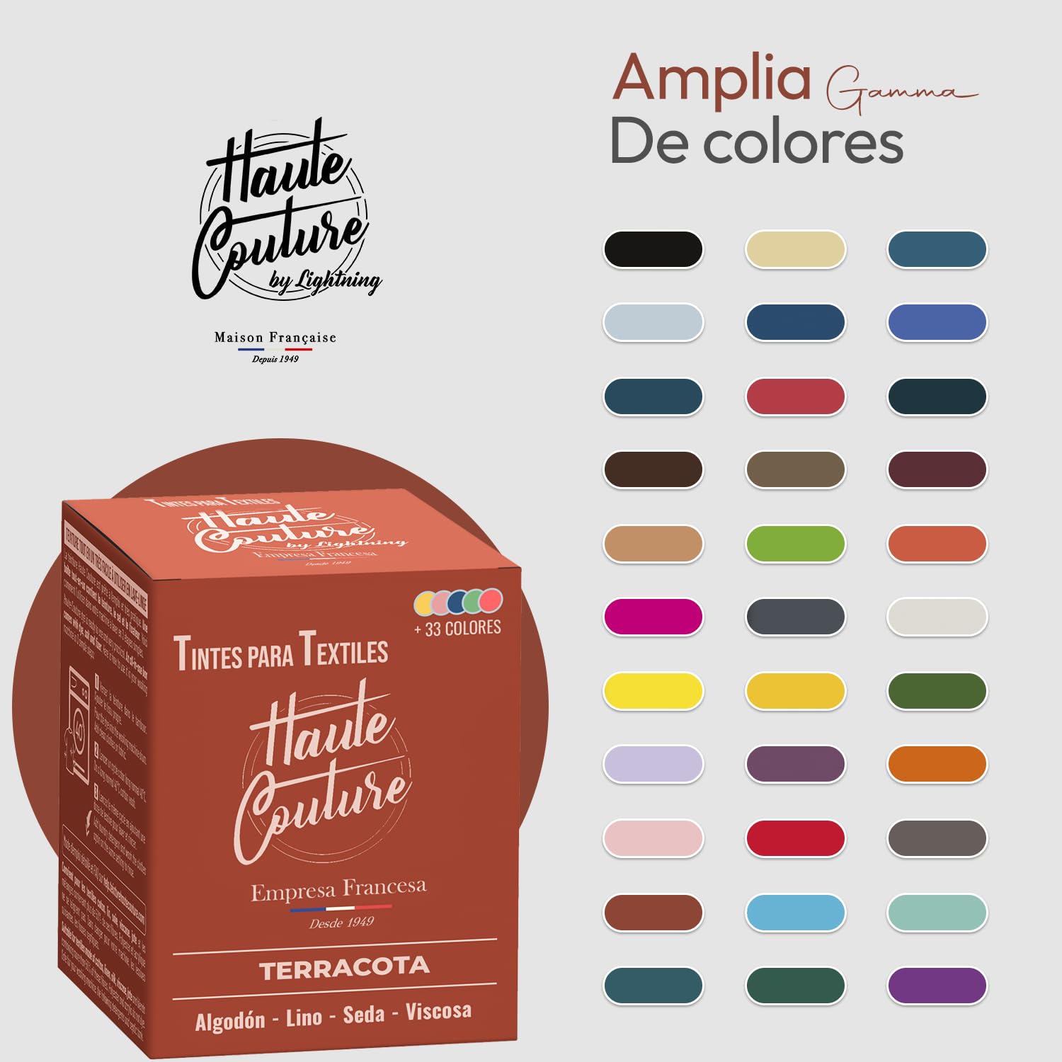 Haute Couture - Tinte para Ropa y Textil Terracota - 3x350g - Tinte Textil Todo en uno - Listo Para Teñir Ropa y Tejidos