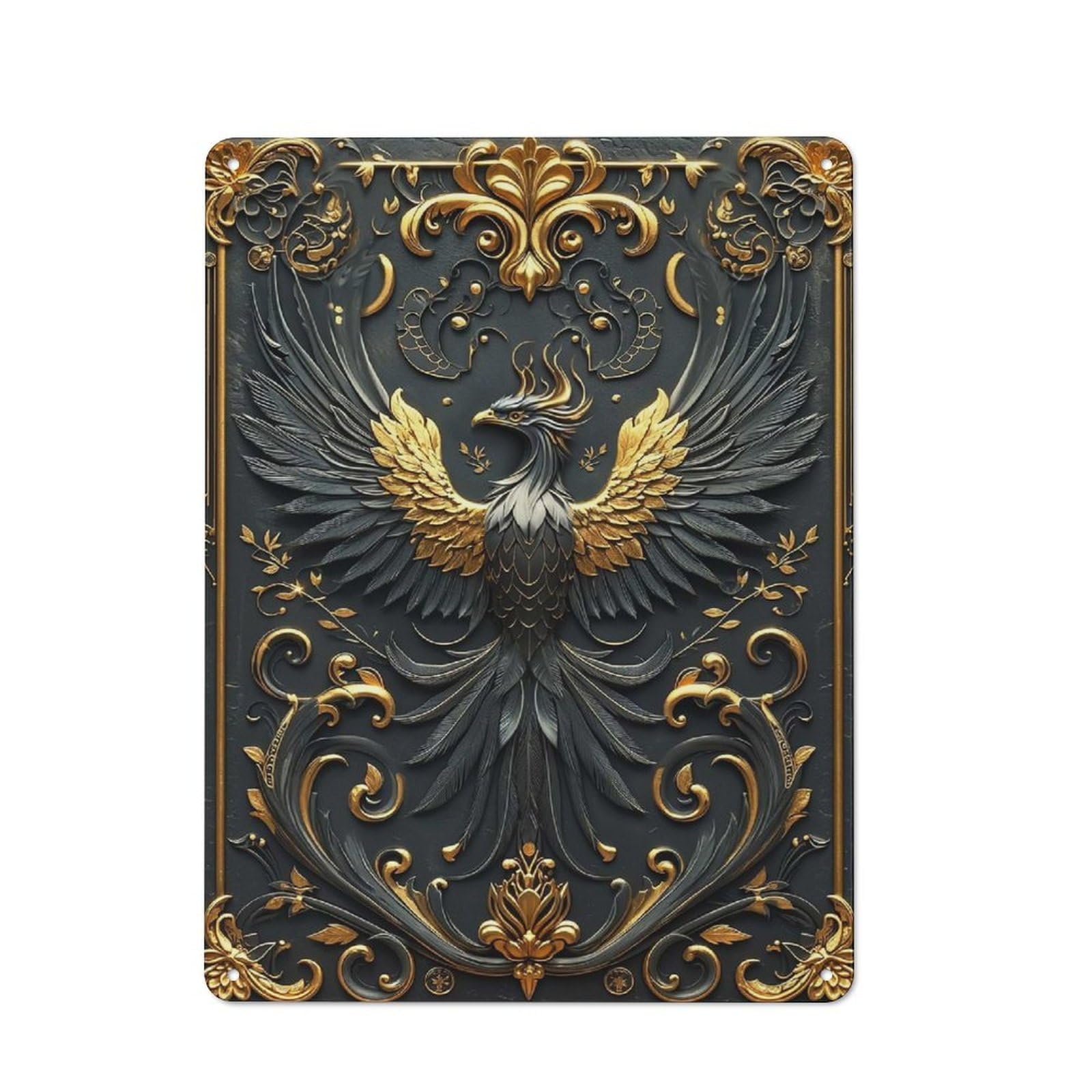 Junmoney Style-14 Vintage Metal Plaque 40X30cm Featuring Golden Queen Phoenix Art For Hallway Wall, For Wall Display Collectors