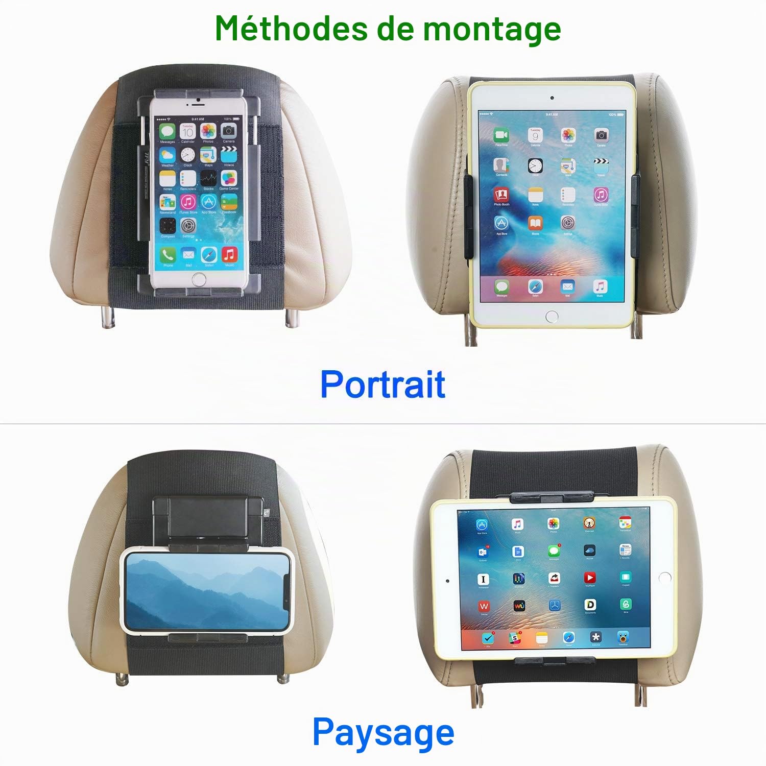 TFY Support de Voiture à Fixer sur l’appuie-tête pour téléphones et tablettes, Compatible avec écrans de 5 à 10,5 Pouces