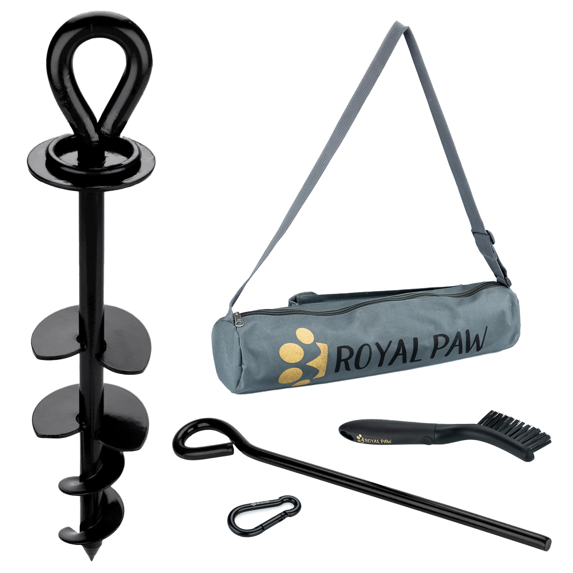 ROYAL-PAW Dog Tie Out Stake - for Large Dogs up to 210 lbs - Heavy Duty Dog Stake for Yard, Beach & Camping Outside - Best in Ground Anchor for a Dog Cable, Leash, Lead Tether (1, Midnight Black)