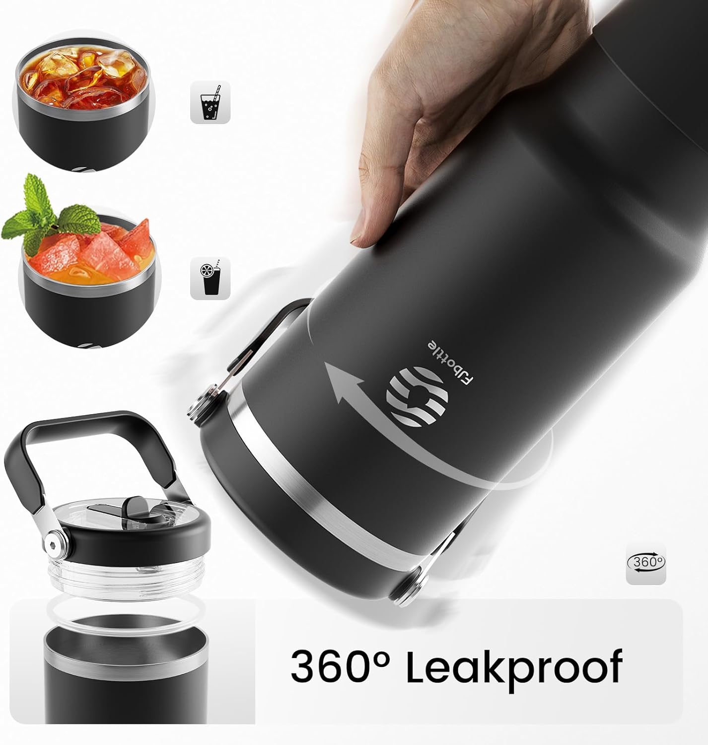 Fjbottle Insulated Stainless Steel Coffee Tumbler with Flip Straw, 1200ml Hot Coffee Cup Travel Mug, Ice Cube Water Flask Leak Resistant Lightweight for Traveling & Home, Casual, 40 Oz with Handle - Image 4