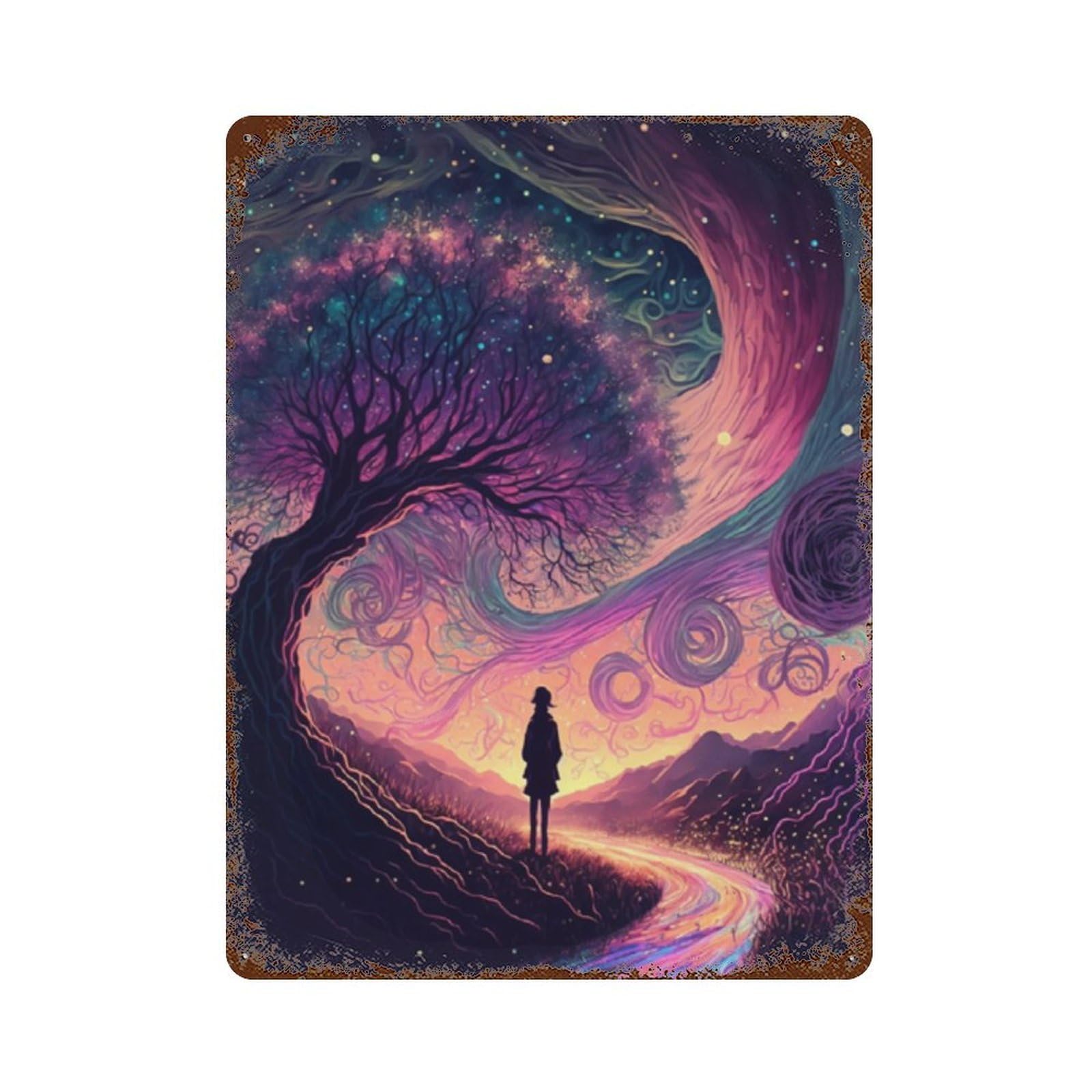 Magical Pathway Fantasy Artwork Rust Effect Tin Sign 15.7"x11.8", Industrial Home Decor for Basement, Hobby Room And Garage Decor