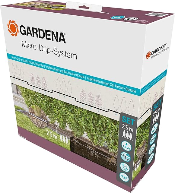Gardena system Micro-Drip nawadnianie kropelkowe, zestaw do żywopłotów/krzewów (25 m): Zest. start. got. do zast., wodooszcz. sys. nawad., prosta i elast. tech. połącz. (13500-20)