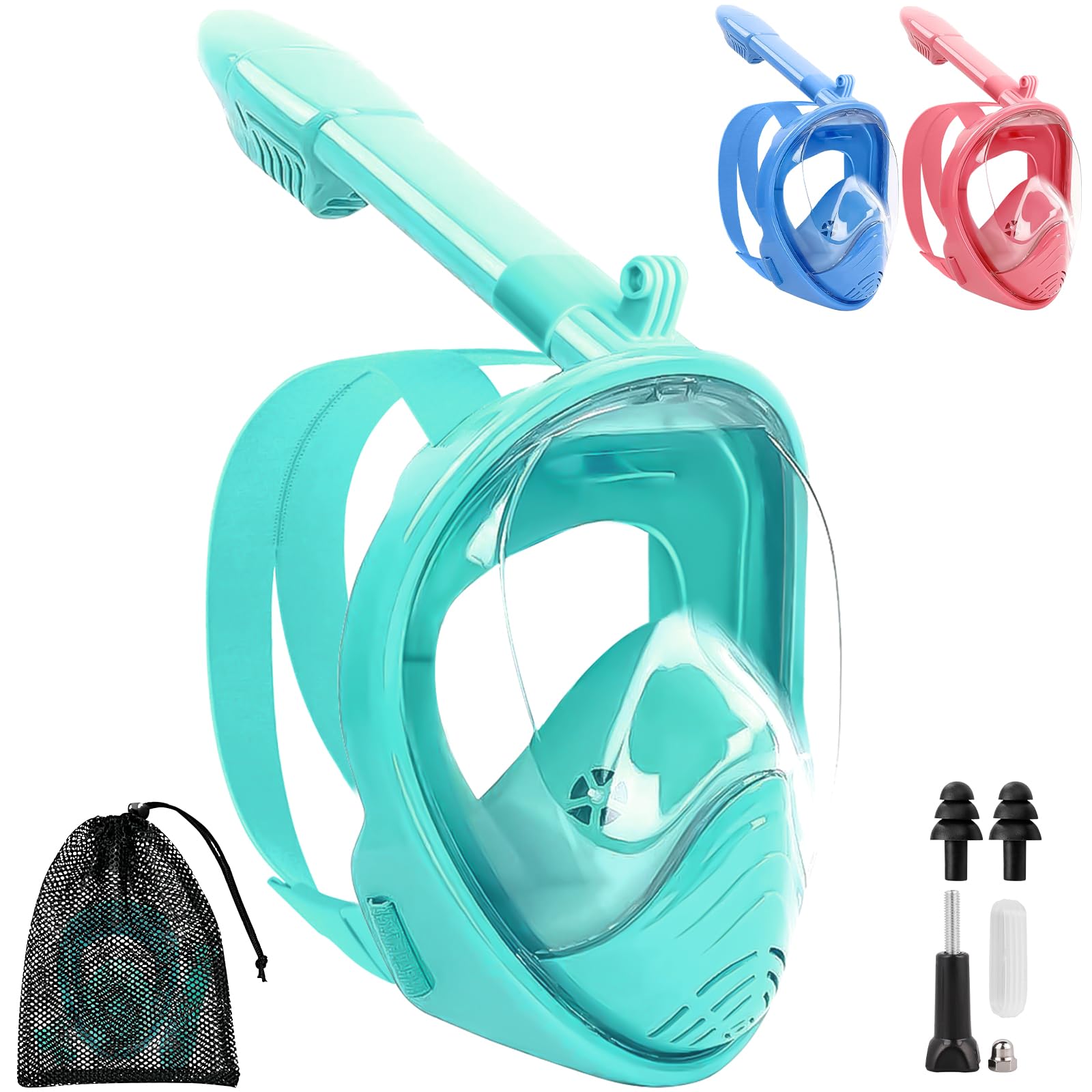 Masque Plongée Enfant XS – Masque Tuba 180° Anti-Buée & Anti-Fuite, Masque Piscine Enfant avec Sac Filet, Support Caméra & Accessoires – Masques de Plongée pour Garçons et Filles