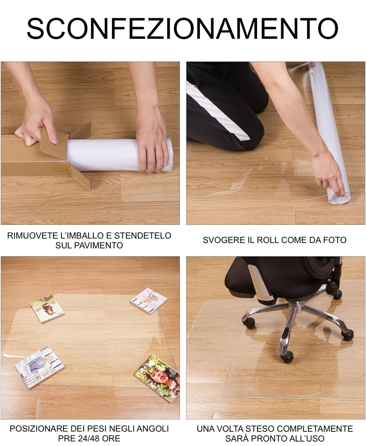 Tappeto Salvaparquet Protezione Pavimento, Tappeto Sedia Ufficio Antigraffio, Tappetino Protettivo SemiTrasparente Satinato Resistente per Pavimenti Duri, BPA FREE NON RICICLATO 120x90 1 Pezzo(1)