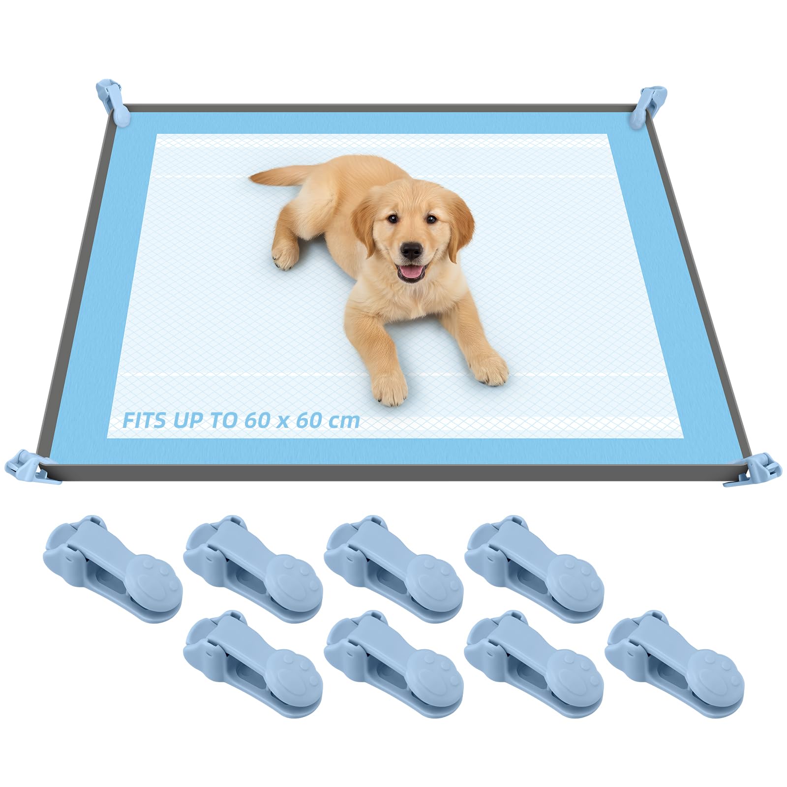 Mittimiya PIPI Pads mata silikonowa taca dla psów, pasuje do mat PIPI dla psów o wymiarach 60 x 60 cm, podkładki treningowe z 8 zaciskami, szczelna i bez rozlania, do ochrony podłóg wewnętrznych