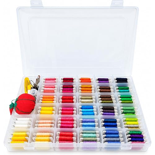Peirich Embroidery Floss Kit with Pre-Wound Bobbins, Friendship Bracelets String Kit Embroidery Thread Cross Stitch Kits with Organizer Sewing Boxes Cross Stitch Tools - Gift for Christmas Birthday
