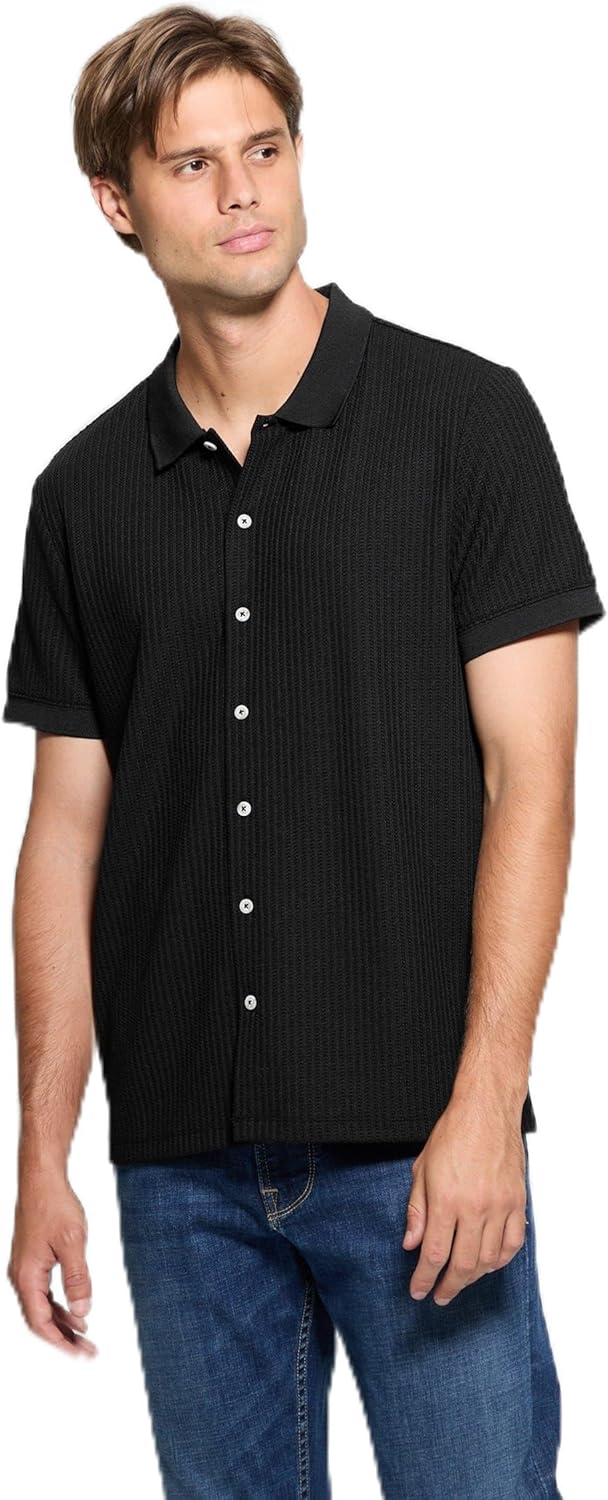 GUESS Mens Short Sleeve Pointelle Knit Shirt
