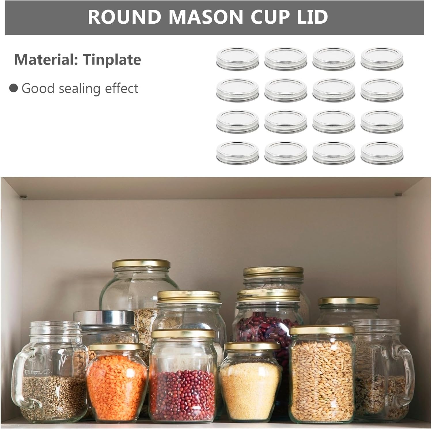 Artibetter 50pcs Tinplate Split-type Regular Mouth Mason Jar Lids 70mm Silver Rings with Sealing Covers for Home Canning and Food Storage