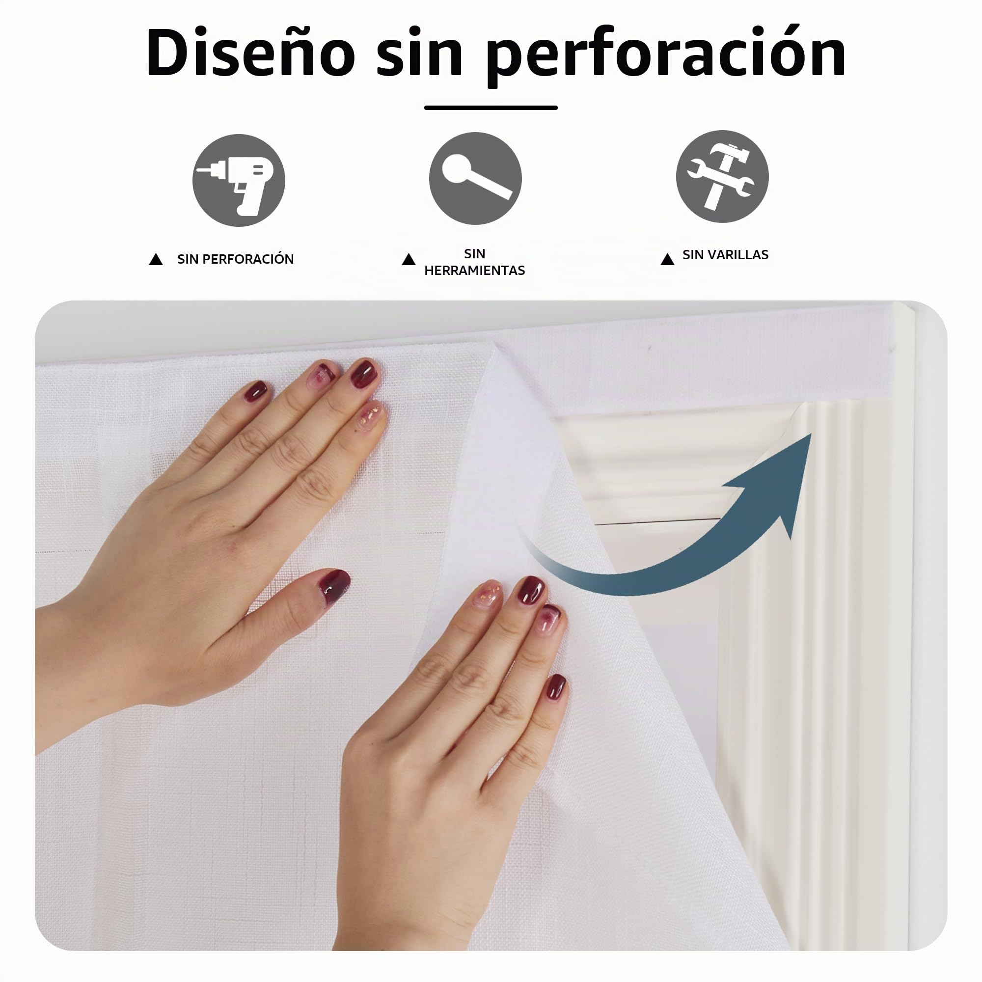 PONY DANCE Cortina Puerta Translucida con Adhesivas Magnético Visillos Cortina Efecto Lino Puertas de Cocina, Salón, Patio, Blanco, 2 Piezas