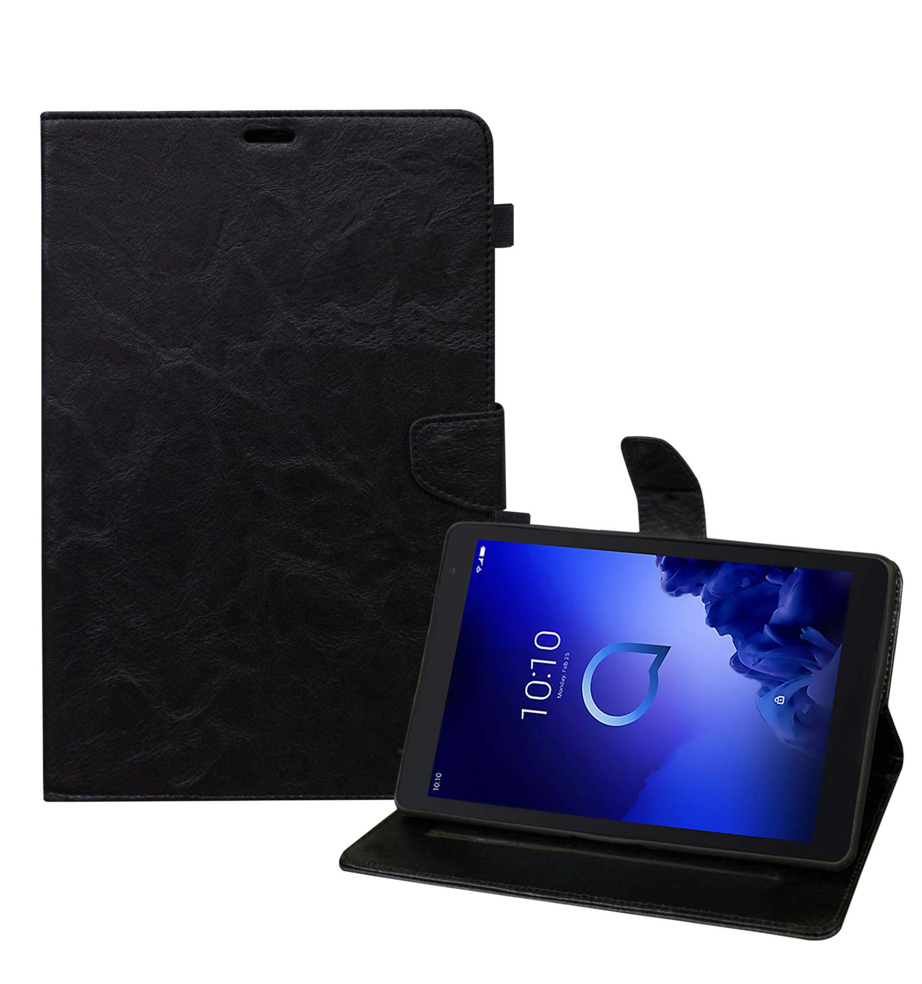 TGKTGK Multipurpose Smart Stand Flip Leather Cover with Silicone Back Case Compatible for Alcatel 3T 10 (10 inch) 2019 Released (Black)