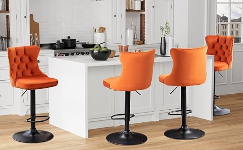 Miniatura 230 de Aoowow Juego de 2 taburetes de bar giratorios ajustables con respaldo de terciopelo copetudo, sillas de bar modernas tapizadas con cabeza de clavo