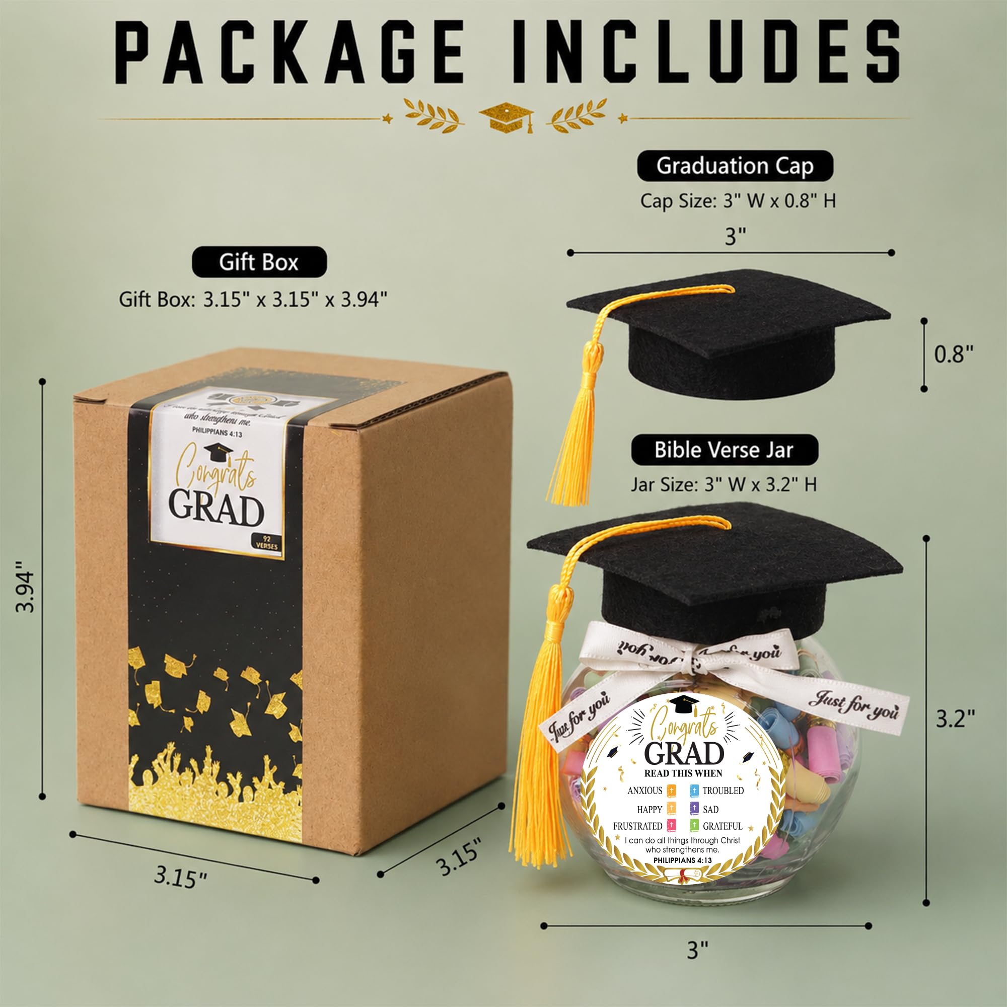 Graduation Bible Verses Jar with Grad Cap and Meaningful Cards, 2026 Graduation Gift for Him Her, Cute Congrats Class Middle High School College Congrats Grad Decor