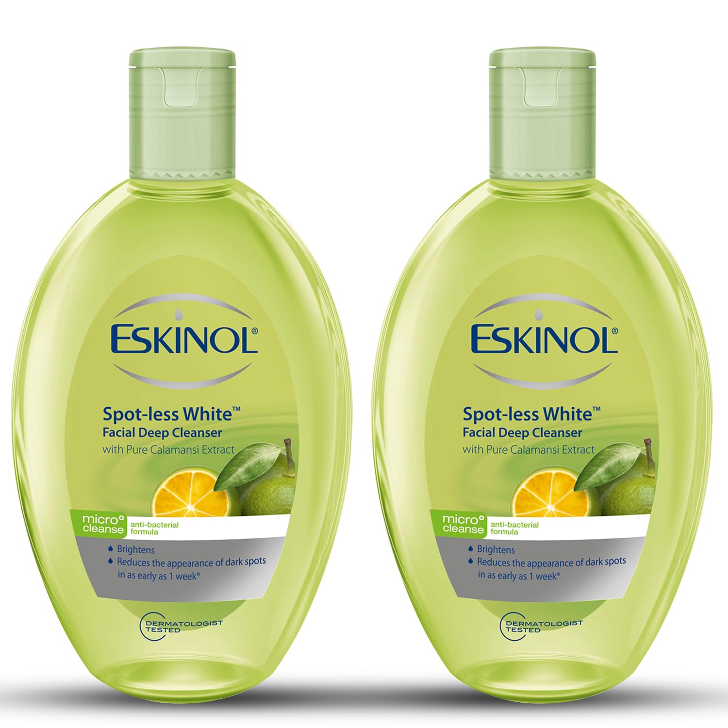 Eskinol Spotless White Facial Deep Cleanser, 225 ml, Twin Pack, | With Calamansi Extracts| Micro-Cleanse & Anti-Bacterial Formula| Skin Brightening Face Toner for Men & Women
