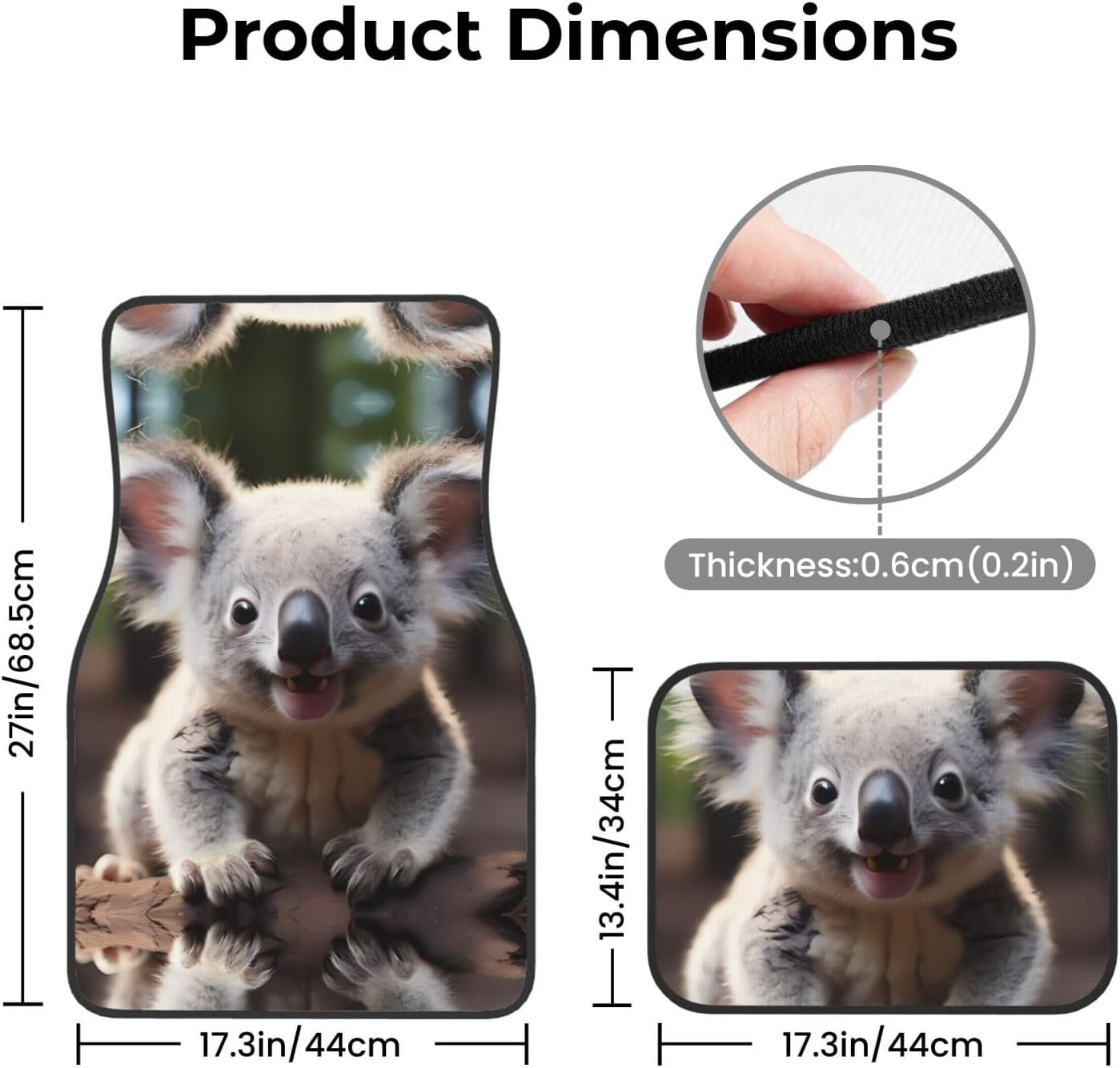 Cute Koala Patterned car mats 4-piece set | For cars/SUVs/trucks | Firm fit without displacement