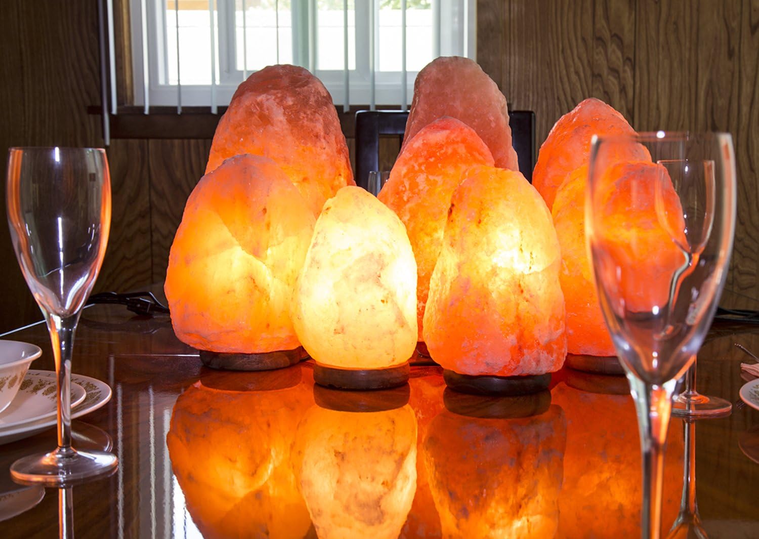 CRYSTAL DECOR 13” to 14”, 20-25 lbs Dimmable Hand Crafted Natural Himalayan Salt Lamp On Wooden Base