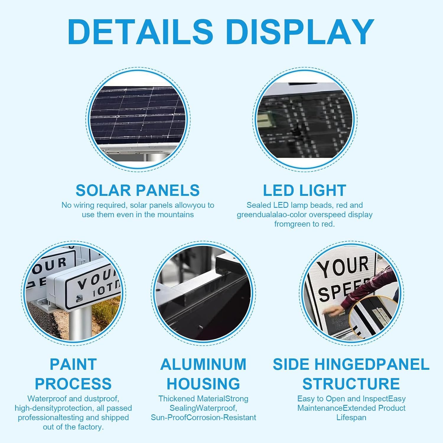 Panneaux De Limitation De Vitesse À LED Alimentés À Lénergie Solaire, Panneau Radar De Vitesse Solaire Homologué Fcc, Certifié Ce Et Conforme Rohs, Détecteur De White 60X75cm