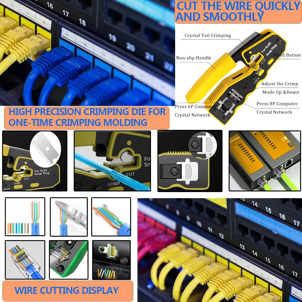 RJ45 Pinza Per Crimpare + 10 Cat7 Spina Set Rete Strumento - Foto 5