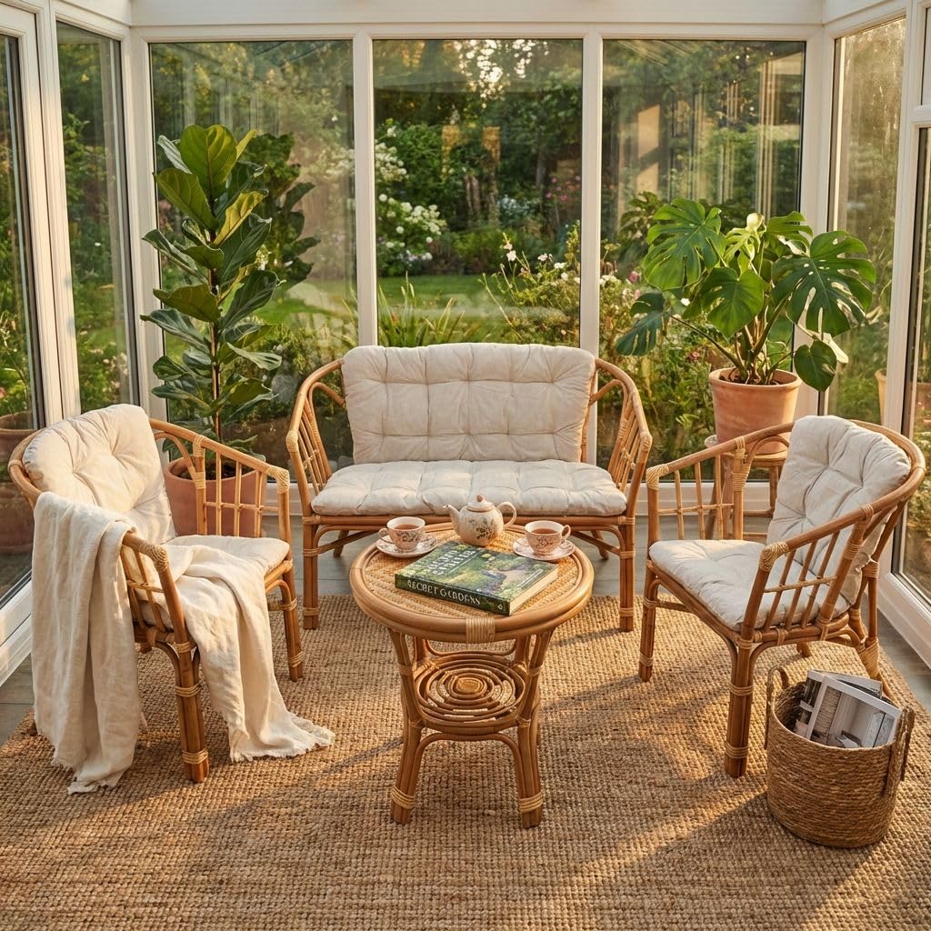 milani home - salotto da giardino in rattan wicker color miele, set lounge 2 posti con tavolino per terrazzo e portico