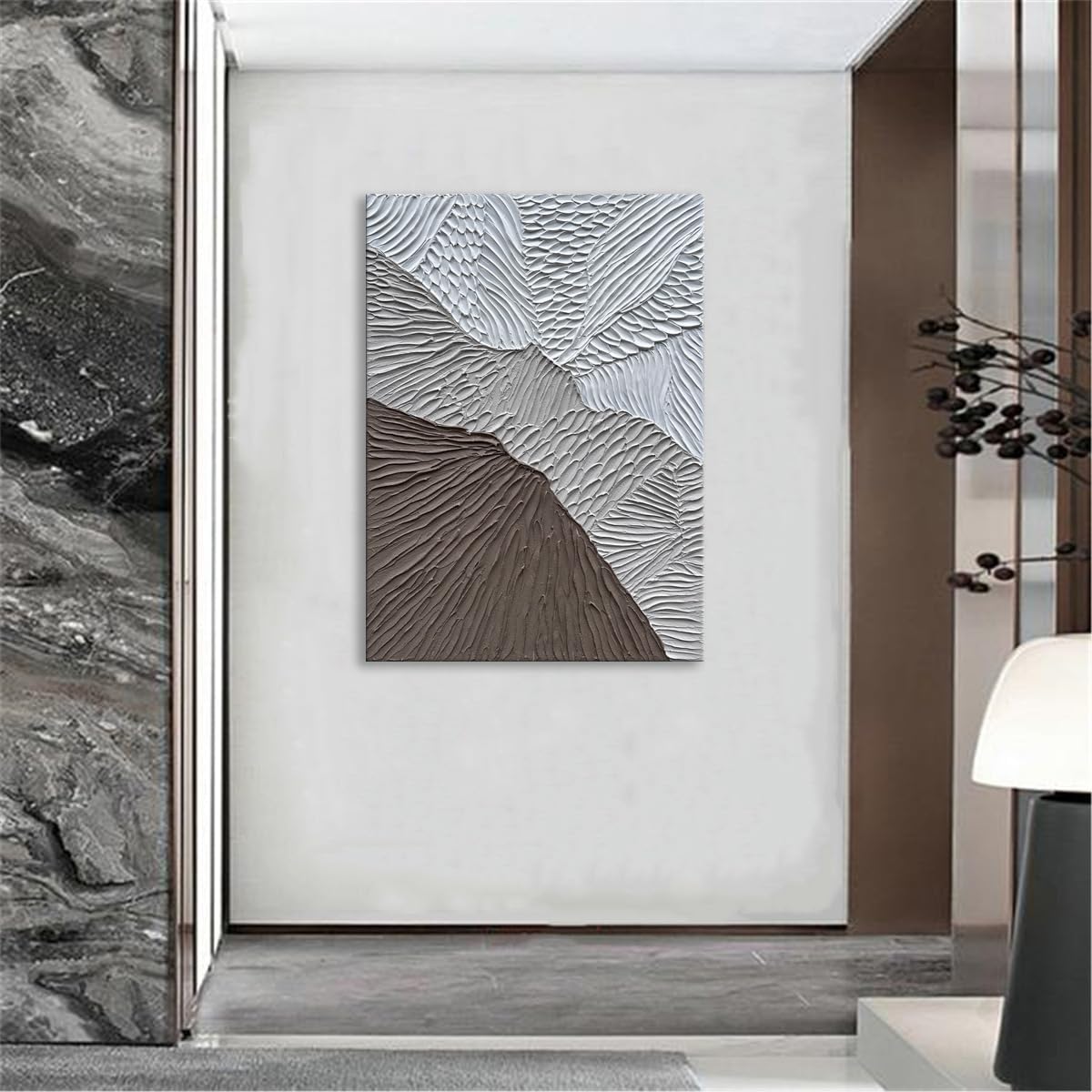 Slyart Handmade Modern Abstract Painting 3D Heavy Texture Canvas Wall Art 28x40 Inches Minimalism Gold Artwork Large Vertical Painting on Canvas for Living Room Bedroom Wall Decor