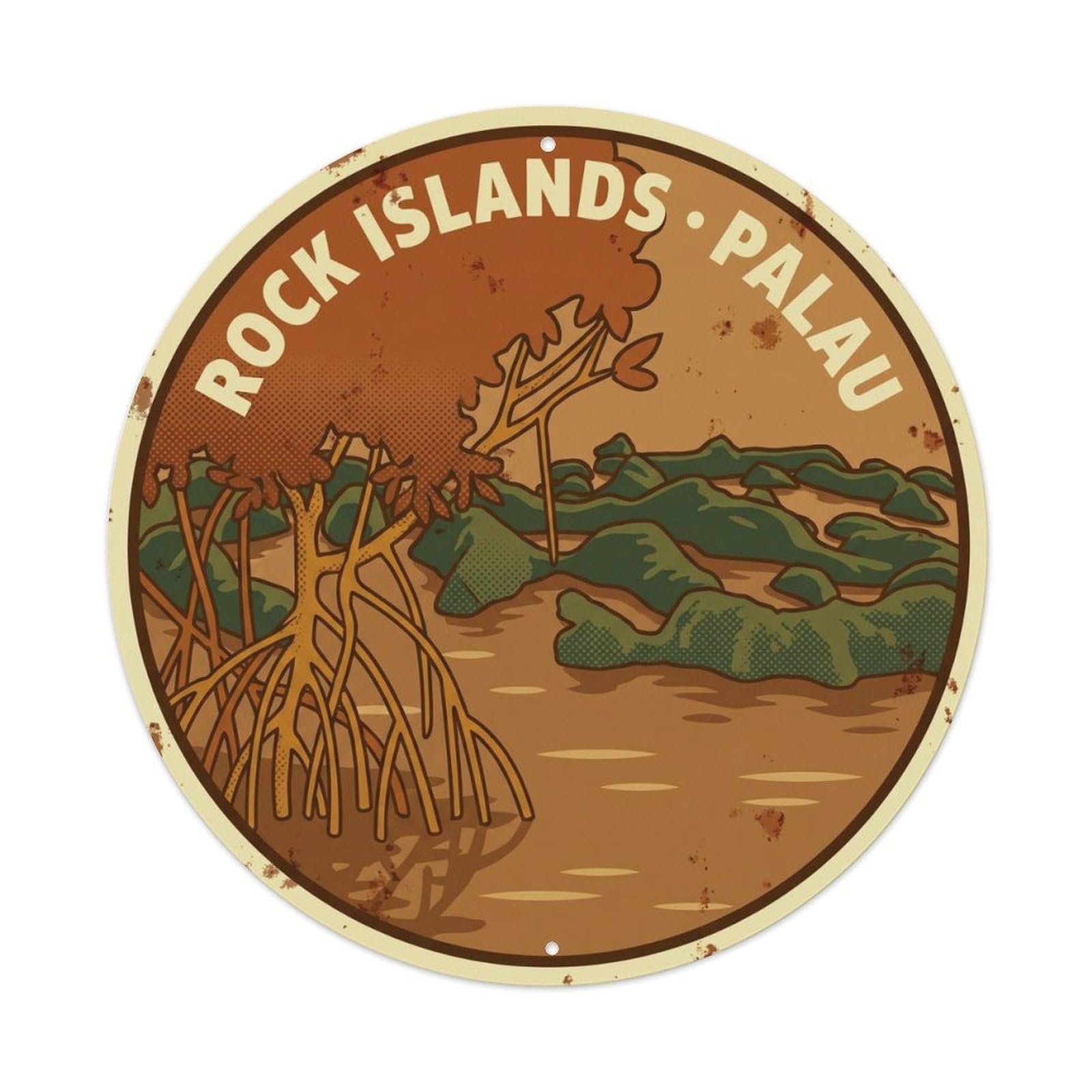 Olyhtr 8X8inch Classic Style Mangrove Palau Rock Islands Amber Retro Lagoon Metal Tin Sign