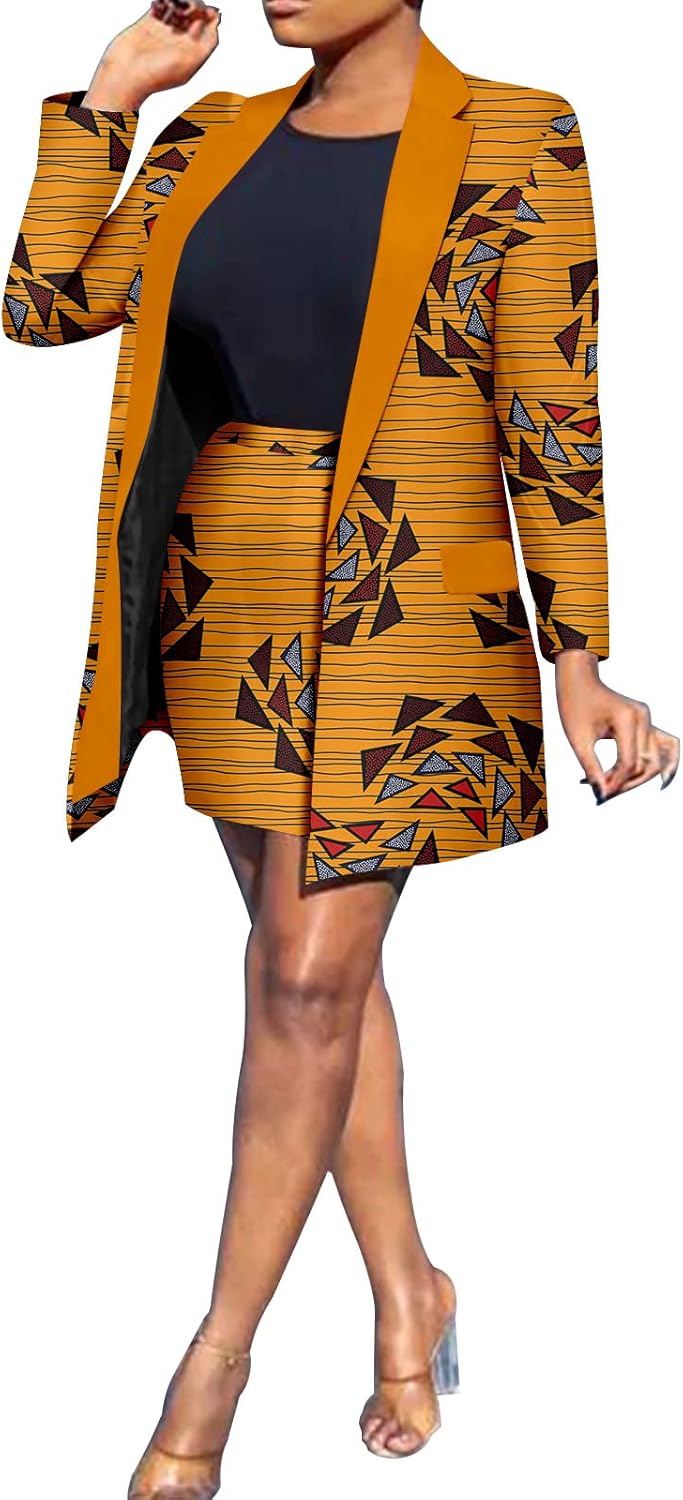 African Clothes for Women Print Coat and Mini Skirts 2 Piece Set Suit Dashiki Outfits Ankara Party Attire