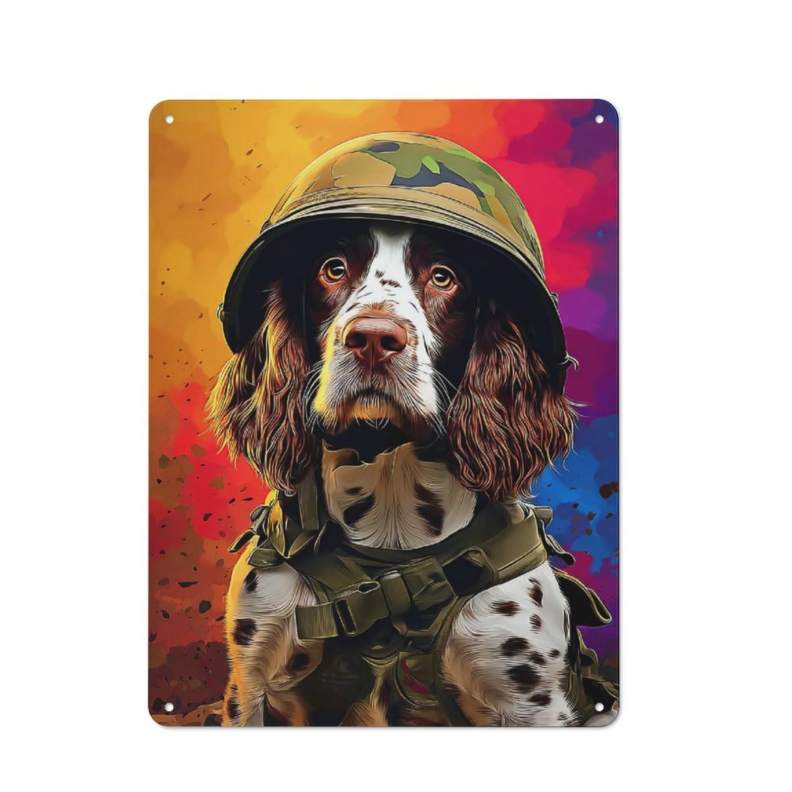 Junmoney Heroic Canine Soldier Portrait -1 Clean Industrial Industrial Metal Sign 40X30cm, Studio Wall Art For Loft, Studio, Office Or Creative Room