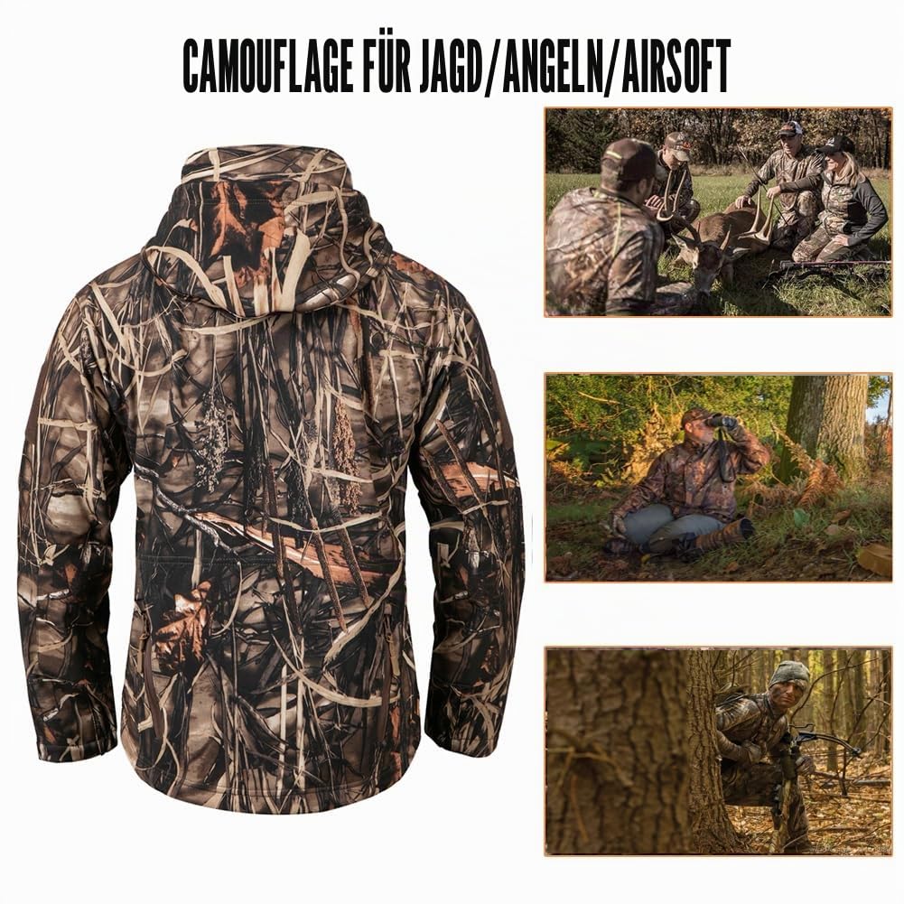 CARWORNIC Herren Outdoor Wasserdicht Soft Shell Hooded Tactical Jacke Warm Fleece Militär Wandern Jacke